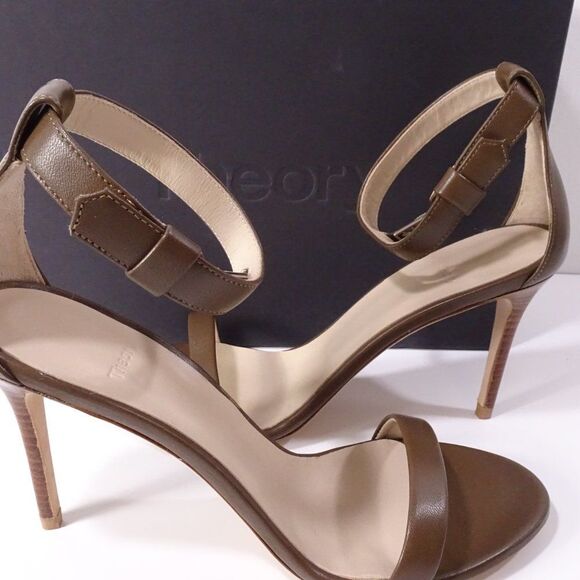 Theory Nappa High Heel Sandal Open Toe Ankle Strap Pumps 37.5 NIB 355 - Picture 11 of 13